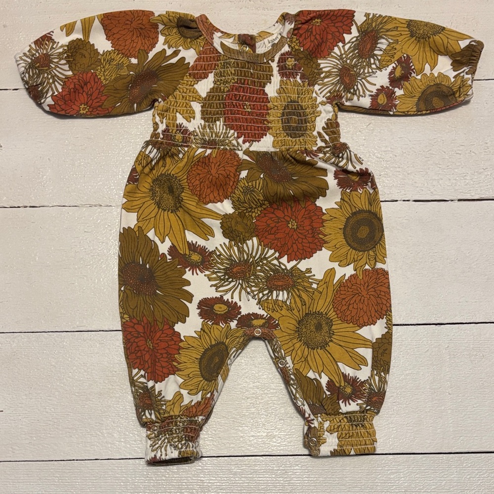 Kate Hill Floral Kids Bodysuit - Brown, Yellow, Orange